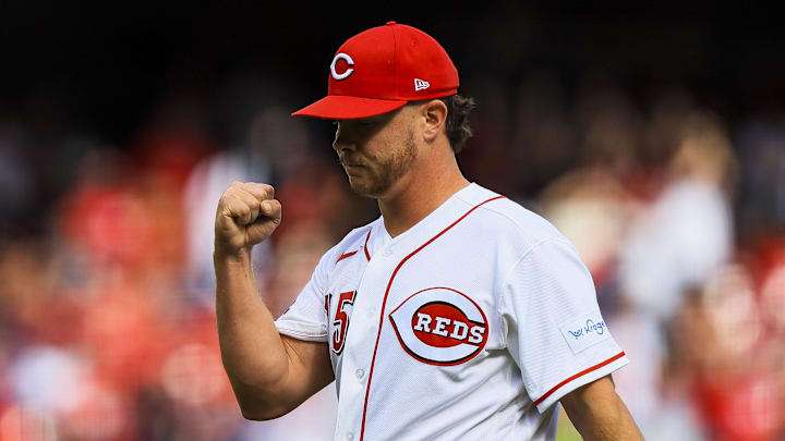 Cincinnati Reds relief pitcher Emilio Pagan (15) reacts