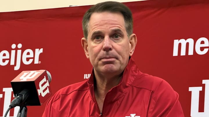 Indiana football coach Curt Cignetti speaks to reporters Dec. 7, 2025, in the Don Croftcheck Team Room at Memorial Stadium. Indiana football coach Curt Cignetti speaks to reporters Dec. 7, 2025, in the Don Croftcheck Team Room at Memorial Stadium.