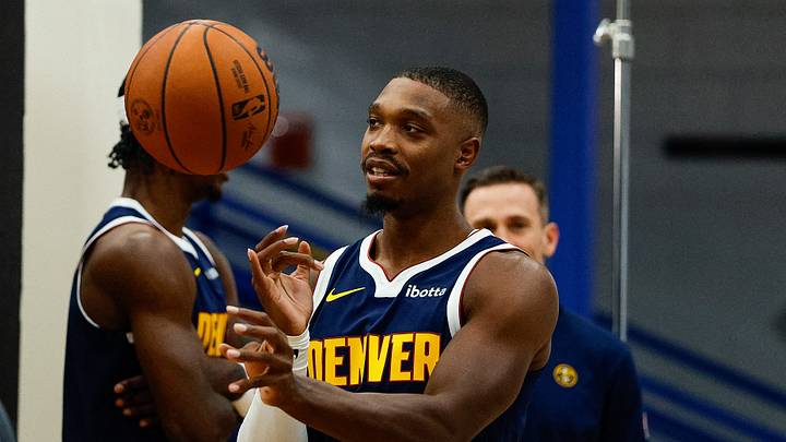 Denver Nuggets guard Lonnie Walker IV (4) during media day at Ball Arena on Sep. 28, 2026. Denver Nuggets guard Lonnie Walker IV (4) during media day at Ball Arena on Sep. 28, 2026.