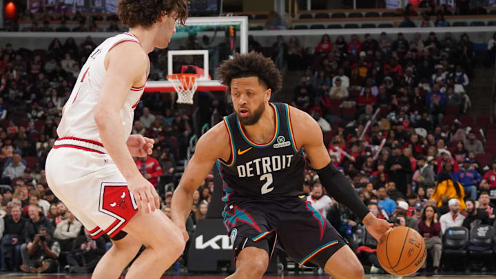 Feb 21, 2026; Chicago, Illinois, USA; Chicago Bulls guard Josh Giddey (3) defends Detroit Pistons guard Cade Cunningham (2) during the second half at United Center. Mandatory Credit: David Banks-Imagn Images Feb 21, 2026; Chicago, Illinois, USA; Chicago Bulls guard Josh Giddey (3) defends Detroit Pistons guard Cade Cunningham (2) during the second half at United Center. Mandatory Credit: David Banks-Imagn Images