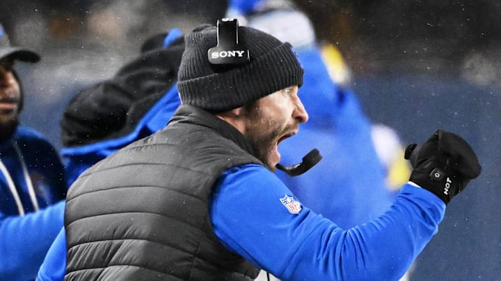 Jan 18, 2026; Chicago, IL, USA; Los Angeles Rams head coach Sean McVay reacts after a defensive stop against the Chicago Bears during the fourth quarter of an NFC Divisional Round game at Soldier Field. Mandatory Credit: Matt Marton-Imagn Images