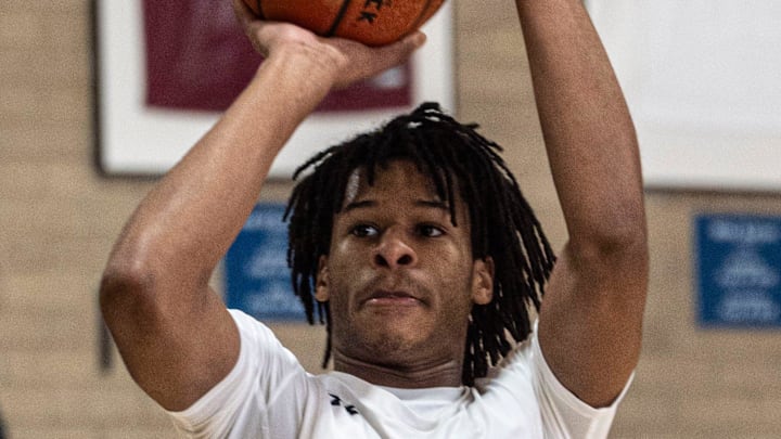 Jasiah Jervis of Stepinac shoots against Nazareth during a CHSAA Class AA basketball game at Archbishop Stepinac High School Feb. 2, 2025. Stepinac defeated Nazareth 68-55.