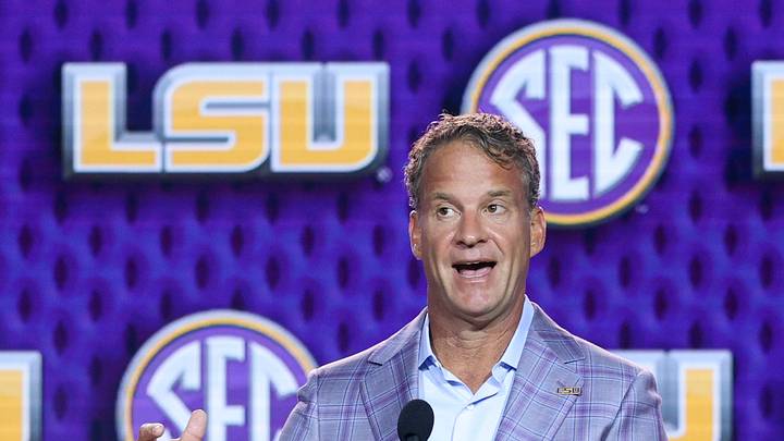 LSU Tigers head coach Lane Kiffin speaks to the press during SEC Football Kickoff Media Day at the Tampa Marriott. LSU Tigers head coach Lane Kiffin speaks to the press during SEC Football Kickoff Media Day at the Tampa Marriott.