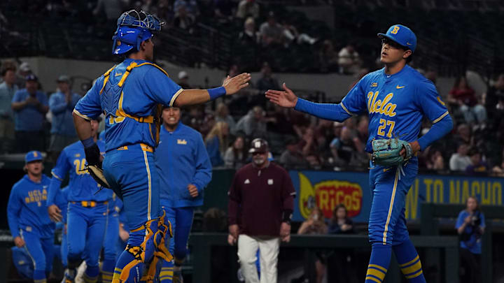 Mar 1, 2026; Arlington, TX, USA; UCLA Bruins against Mississippi State Bulldogs during the Amegy Bank College Baseball Series at Globe Life Field. Mandatory Credit: Dustin Safranek-Imagn Images Mar 1, 2026; Arlington, TX, USA; UCLA Bruins against Mississippi State Bulldogs during the Amegy Bank College Baseball Series at Globe Life Field. Mandatory Credit: Dustin Safranek-Imagn Images