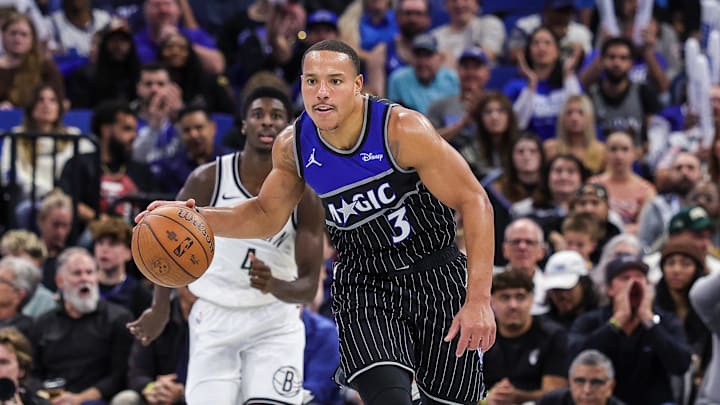 Nov 14, 2025; Orlando, Florida, USA; Orlando Magic guard Desmond Bane (3) brings the ball up court during the second half against the Brooklyn Nets at Kia Center. Mandatory Credit: Mike Watters-Imagn Images Nov 14, 2025; Orlando, Florida, USA; Orlando Magic guard Desmond Bane (3) brings the ball up court during the second half against the Brooklyn Nets at Kia Center. Mandatory Credit: Mike Watters-Imagn Images