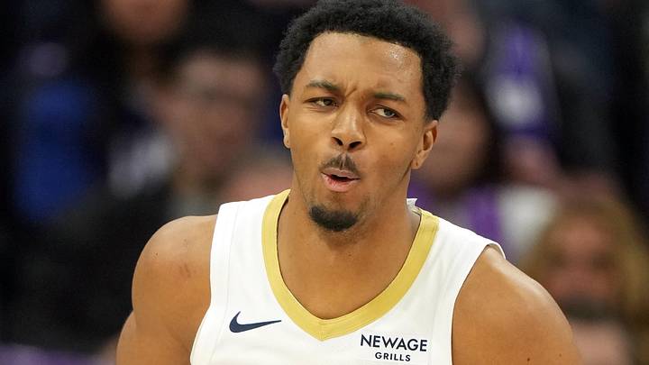 Apr 3, 2026; Sacramento, California, USA; New Orleans Pelicans forward Trey Murphy III (25) reacts after dunking against the Sacramento Kings during the third quarter at Golden 1 Center. Mandatory Credit: Darren Yamashita-Imagn Images Apr 3, 2026; Sacramento, California, USA; New Orleans Pelicans forward Trey Murphy III (25) reacts after dunking against the Sacramento Kings during the third quarter at Golden 1 Center. Mandatory Credit: Darren Yamashita-Imagn Images