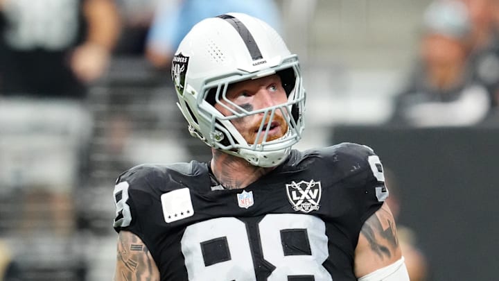 Las Vegas Raiders defensive end Maxx Crosby reacts to a play.