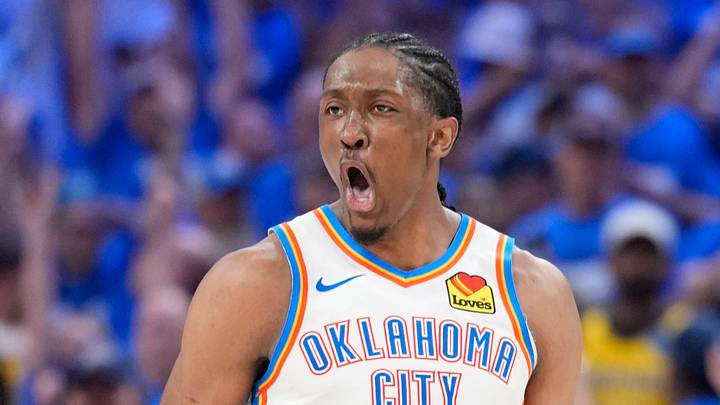 Jun 16, 2025; Oklahoma City, Oklahoma, USA; Oklahoma City Thunder forward Jalen Williams (8) reacts during the fourth quarter of game five of the 2025 NBA Finals against the Indiana Pacers at Paycom Center. Mandatory Credit: Kyle Terada-Imagn Images Jun 16, 2025; Oklahoma City, Oklahoma, USA; Oklahoma City Thunder forward Jalen Williams (8) reacts during the fourth quarter of game five of the 2025 NBA Finals against the Indiana Pacers at Paycom Center. Mandatory Credit: Kyle Terada-Imagn Images