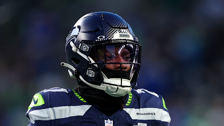 Riq Woolen of the Seattle Seahawks runs Riq Woolen of the Seattle Seahawks runs