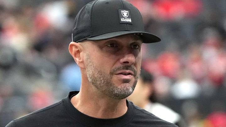 Jan 4, 2026; Paradise, Nevada, USA; Las Vegas Raiders general manager John Spytek reacts during the game against the Kansas City Chiefs at Allegiant Stadium. Mandatory Credit: Kirby Lee-Imagn Images