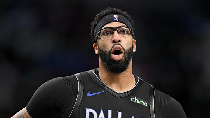 Dec 23, 2025; Dallas, Texas, USA; Dallas Mavericks forward Anthony Davis (3) looks on during the second half against the Denver Nuggets at the American Airlines Center. Mandatory Credit: Jerome Miron-Imagn Images