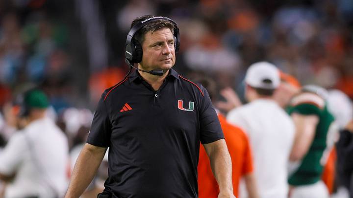 Sep 14, 2023; Miami Gardens, Florida, USA; Miami Hurricanes offensive coordinator Shannon Dawson looks on from the sideline against the Bethune Cookman Wildcats during the second quarter at Hard Rock Stadium. Mandatory Credit: Sam Navarro-USA TODAY Sports