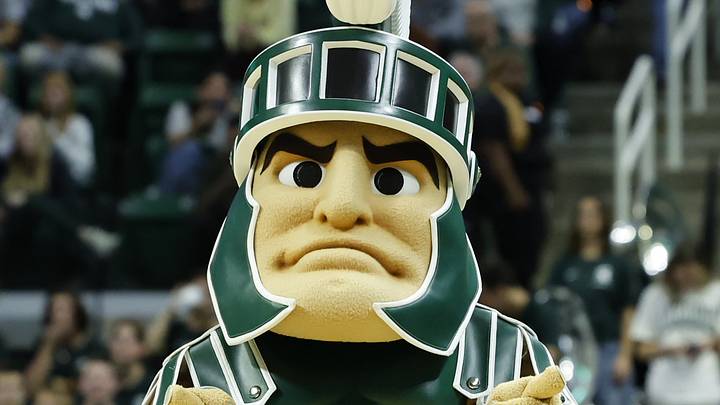 Michigan State mascot "Sparty" looks to the crowd during a men's basketball game against San Jose State on Thursday, Nov. 13, 2025.