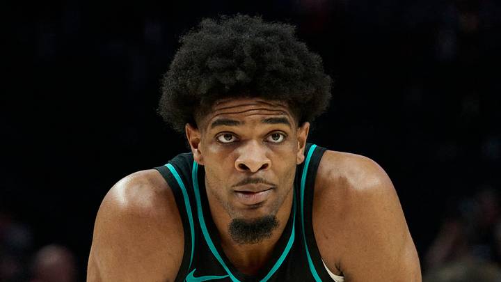Apr 12, 2026; Portland, Oregon, USA; Portland Trail Blazers guard Scoot Henderson (00) waits during a break in action during the second half against the Sacramento Kings at Moda Center. Mandatory Credit: Troy Wayrynen-Imagn Images