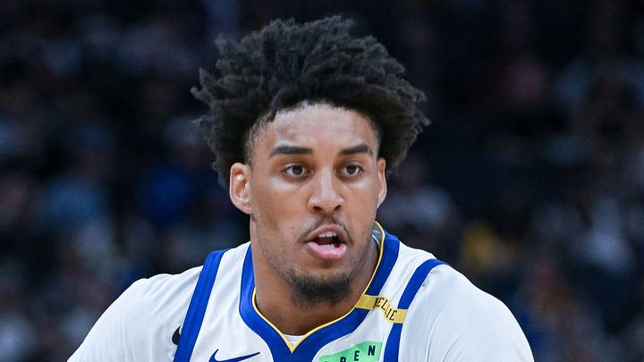 Oct 6, 2026; San Francisco, California, USA;  Golden State Warriors forward Yaxel Lendeborg (1) pushes the ball up the court during the third quarter of the game against the Los Angeles Lakers at Chase Center.  Mandatory Credit: Ed Szczepanski-Imagn Images