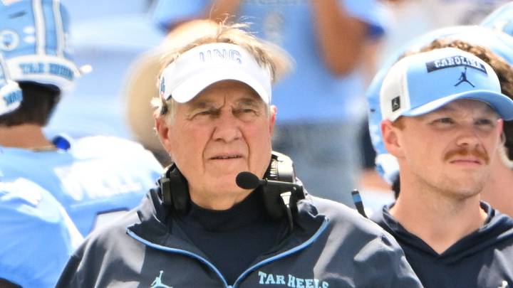Sep 12, 2026; Chapel Hill, North Carolina, USA; North Carolina Tar Heels head coach Bill Belichick on the sidlines in the second quarter at Kenan Stadium. Mandatory Credit: Bob Donnan-Imagn Images Sep 12, 2026; Chapel Hill, North Carolina, USA; North Carolina Tar Heels head coach Bill Belichick on the sidlines in the second quarter at Kenan Stadium. Mandatory Credit: Bob Donnan-Imagn Images