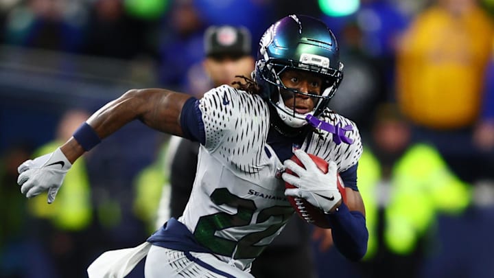 Dec 18, 2025; Seattle, Washington, USA; Seattle Seahawks wide receiver Rashid Shaheed (22) returns a punt for a touchdown against the Los Angeles Rams in the second half at Lumen Field.