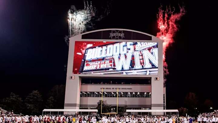 The Mississippi State Bulldogs during the game between the UMass Minute Men and the Mississippi State Bulldogs at Davis Wade Stadium at Scott Field in Starkville, MS. The Mississippi State Bulldogs during the game between the UMass Minute Men and the Mississippi State Bulldogs at Davis Wade Stadium at Scott Field in Starkville, MS.