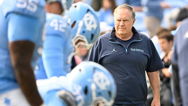 Oct 25, 2025; Chapel Hill, North Carolina, USA; North Carolina Tar Heels head coach Bill Belichick with the team before the game at Kenan Stadium. Mandatory Credit: Bob Donnan-Imagn Images Oct 25, 2025; Chapel Hill, North Carolina, USA; North Carolina Tar Heels head coach Bill Belichick with the team before the game at Kenan Stadium. Mandatory Credit: Bob Donnan-Imagn Images