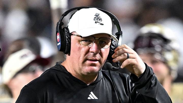 Texas A&M Aggies head coach Mike Elko looks on during a time-out in fourth quarter against the Arkansas Razorbacks at Kyle Field. Texas A&M Aggies head coach Mike Elko looks on during a time-out in fourth quarter against the Arkansas Razorbacks at Kyle Field.