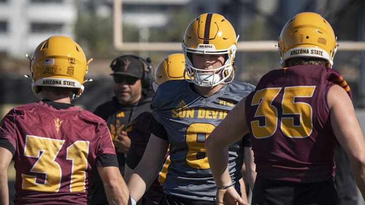 Cutter Boley (#8 QB) during ASU football practice at Kajikawa Practice fields in Tempe, Arizona, on March 19, 2026.