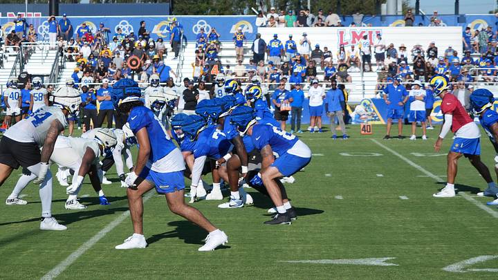 A general overall view of the Los Angeles Rams training camp/ Mandatory Credit: Kirby Lee-Imagn Images