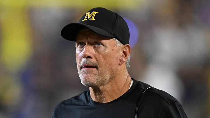Sep 5, 2026; Ann Arbor, Michigan, USA; Michigan head coach Kyle Whittingham looks at the scoreboard during a break in the action against Western Michigan in the second quarter at Michigan Stadium. Mandatory Credit: Lon Horwedel-Imagn Images Sep 5, 2026; Ann Arbor, Michigan, USA; Michigan head coach Kyle Whittingham looks at the scoreboard during a break in the action against Western Michigan in the second quarter at Michigan Stadium. Mandatory Credit: Lon Horwedel-Imagn Images