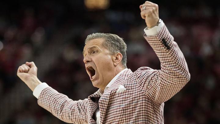 Arkansas Razorbacks coach John Calipari yells during the second half against the LSU Tigers at Bud Walton Arena. Arkansas won 70-58. Arkansas Razorbacks coach John Calipari yells during the second half against the LSU Tigers at Bud Walton Arena. Arkansas won 70-58.
