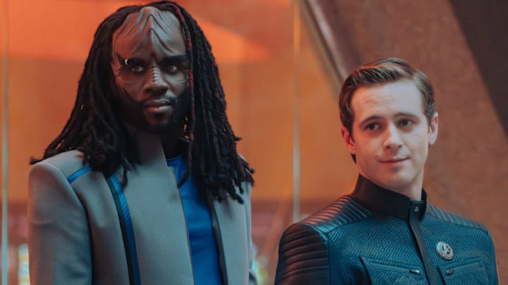 L-R: Karim Diané as Jay-Den, and Dale Whibley as Kyle in season 1, episode 7, of Star Trek: Starfleet Academy streaming on Paramount+. Photo Credit: Michael Gibson/Paramount+ L-R: Karim Diané as Jay-Den, and Dale Whibley as Kyle in season 1, episode 7, of Star Trek: Starfleet Academy streaming on Paramount+. Photo Credit: Michael Gibson/Paramount+