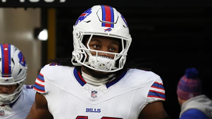 Nov 30, 2025; Pittsburgh, Pennsylvania, USA;  Buffalo Bills linebacker Dorian Williams (42) takes the field against the Pittsburgh Steelers at Acrisure Stadium. Mandatory Credit: Charles LeClaire-Imagn Images