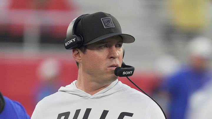 Bills defensive coordinator Jim Leonhard watches as the defense takes the field during first half action of the Bills preseason game against the Pittsburgh Steelers at Highmark Stadium on Aug. 27, 2026.