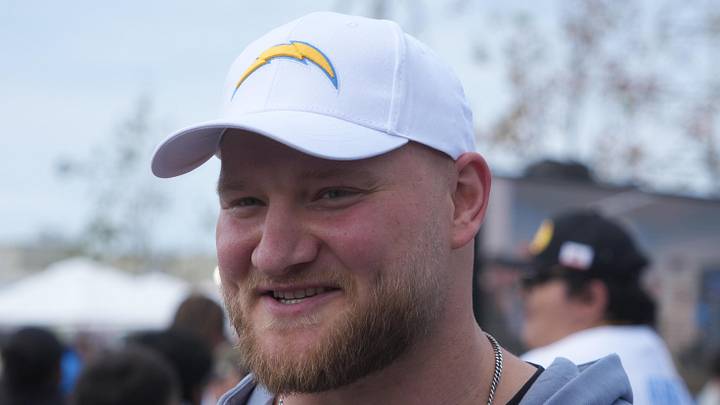 Apr 25, 2026; El Segundo, CA, USA; Los Angeles Chargers center Tyler Biadasz  at the Chargers Draft Open House at The Bolt. Mandatory Credit: Kirby Lee-Imagn Images