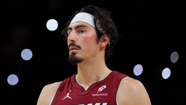 Miami Heat forward Jaime Jaquez Jr. (11) looks on against the Brooklyn Nets during the fourth quarter at Kaseya Center on March 5, 2026.