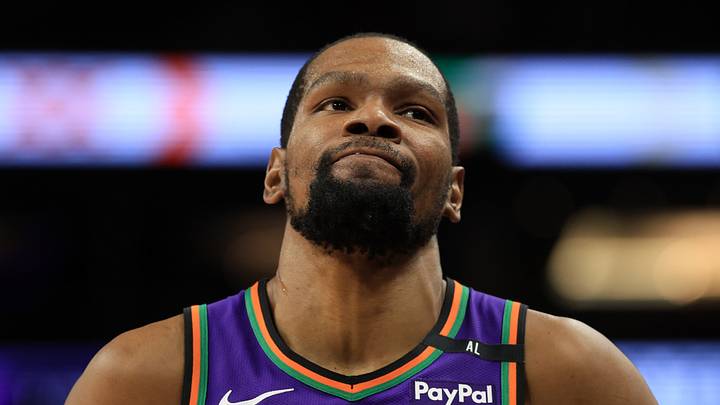 Phoenix, Arizona, USA; Phoenix Suns forward Kevin Durant (35) reacts against the Sacramento Kings at Footprint Center on Mar 14, 2025. Phoenix, Arizona, USA; Phoenix Suns forward Kevin Durant (35) reacts against the Sacramento Kings at Footprint Center on Mar 14, 2025.