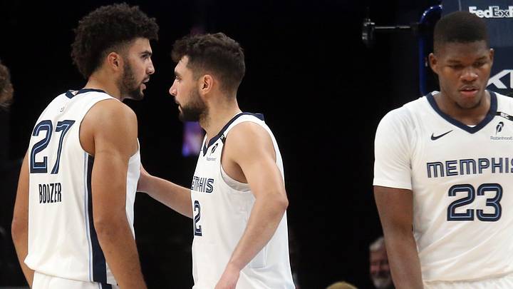 Oct 7, 2026; Memphis, Tennessee, USA; Memphis Grizzlies forward Cameron Boozer (27) and guard Ty Jerome (2) react during the second quarter against the Orlando Magic at FedExForum. Mandatory Credit: Petre Thomas-Imagn Images Oct 7, 2026; Memphis, Tennessee, USA; Memphis Grizzlies forward Cameron Boozer (27) and guard Ty Jerome (2) react during the second quarter against the Orlando Magic at FedExForum. Mandatory Credit: Petre Thomas-Imagn Images