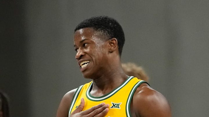 Dec 31, 2024; Waco, Texas, USA; Baylor Bears guard VJ Edgecombe (7) gestures after a play against the Utah Utes during the second half at Paul and Alejandra Foster Pavilion. Mandatory Credit: Chris Jones-Imagn Images Dec 31, 2024; Waco, Texas, USA; Baylor Bears guard VJ Edgecombe (7) gestures after a play against the Utah Utes during the second half at Paul and Alejandra Foster Pavilion. Mandatory Credit: Chris Jones-Imagn Images
