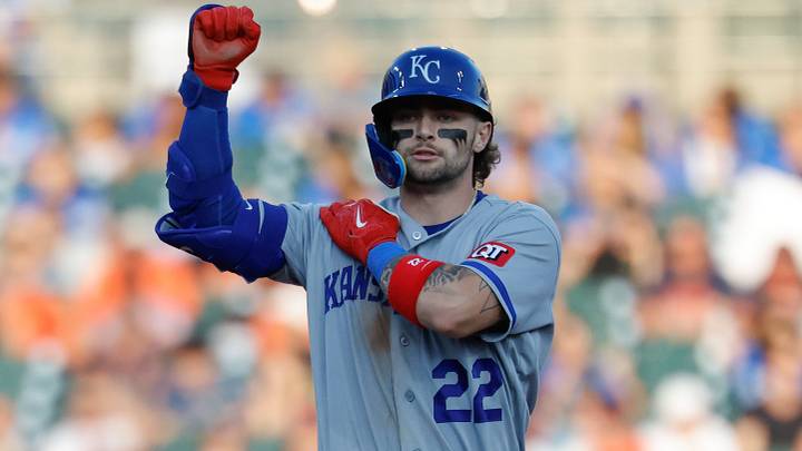 Jul 23, 2026; Detroit, Michigan, USA; Kansas City Royals catcher Carter Jensen (22) celebrates after he hits a double in the fifth inning against the Detroit Tigers at Comerica Park. Mandatory Credit: Rick Osentoski-Imagn Images Jul 23, 2026; Detroit, Michigan, USA; Kansas City Royals catcher Carter Jensen (22) celebrates after he hits a double in the fifth inning against the Detroit Tigers at Comerica Park. Mandatory Credit: Rick Osentoski-Imagn Images