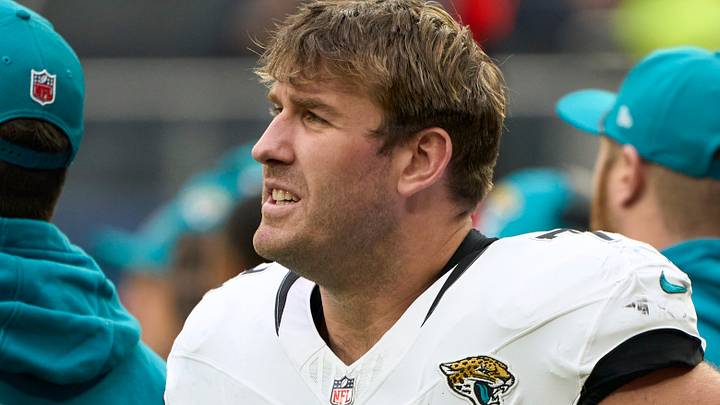 Oct 13, 2024; London, United Kingdom; Jacksonville Jaguars offensive tackle Walker Little (72) during the second half of an NFL International Series game at Tottenham Hotspur Stadium. Mandatory Credit: Peter van den Berg-Imagn Images