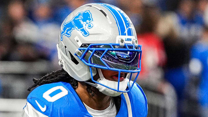 Detroit Lions running back Jahmyr Gibbs (0).