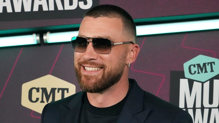 Travis Kelce arrives for the CMT Awards at the Moody Center in Austin, Texas.