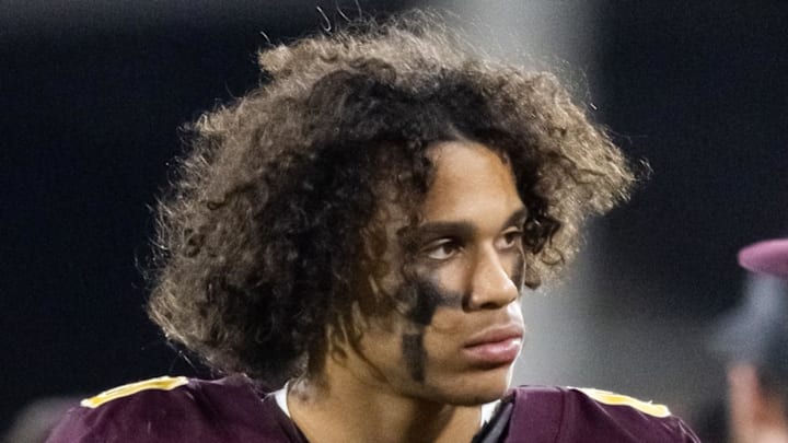 Nov 28, 2025; Tempe, Arizona, USA; Arizona State Sun Devils wide receiver Jordyn Tyson (0) against the Arizona Wildcats during the 99th Territorial Cup at Mountain America Stadium. Mandatory Credit: Mark J. Rebilas-Imagn Images Nov 28, 2025; Tempe, Arizona, USA; Arizona State Sun Devils wide receiver Jordyn Tyson (0) against the Arizona Wildcats during the 99th Territorial Cup at Mountain America Stadium. Mandatory Credit: Mark J. Rebilas-Imagn Images