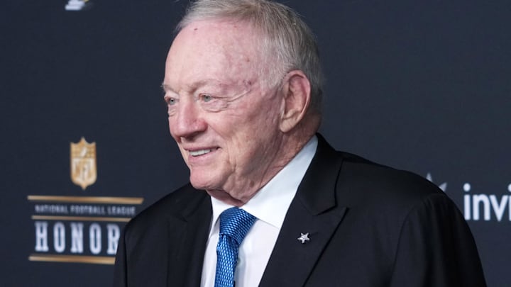 Dallas Cowboys owner Jerry Jones poses on the NFL Honors Red Carpet before Super Bowl LX.