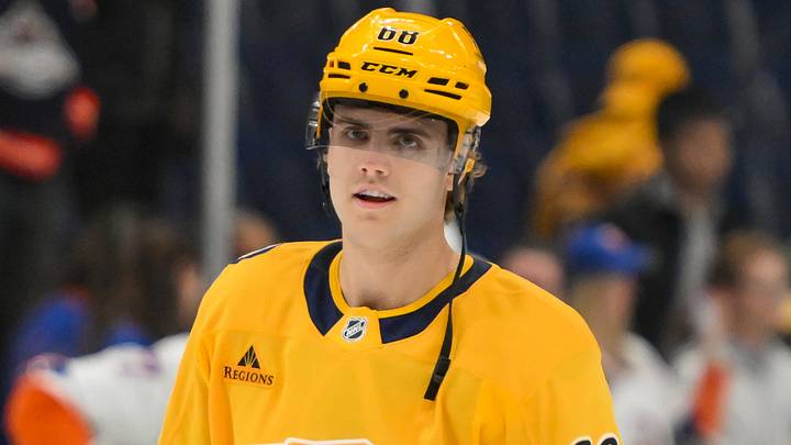 Apr 8, 2025; Nashville, Tennessee, USA; Nashville Predators left wing Zachary L'Heureux (68) warms up before a game against the New York Islanders at Bridgestone Arena. Mandatory Credit: Steve Roberts-Imagn Images Apr 8, 2025; Nashville, Tennessee, USA; Nashville Predators left wing Zachary L'Heureux (68) warms up before a game against the New York Islanders at Bridgestone Arena. Mandatory Credit: Steve Roberts-Imagn Images