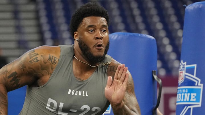 Keith Randolph (DL22) works out during the 2024 NFL Scouting Combine in Indianapolis.