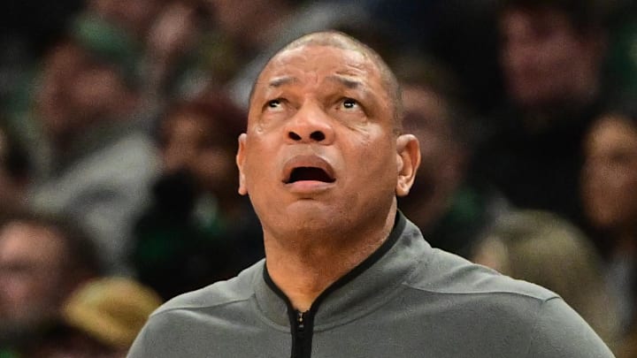 Milwaukee Bucks head coach Doc Rivers reacts in the second quarter against the Boston Celtics at Fiserv Forum on December 11, 2025. Milwaukee Bucks head coach Doc Rivers reacts in the second quarter against the Boston Celtics at Fiserv Forum on December 11, 2025.