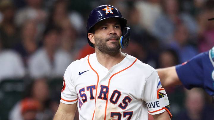 Houston Astros second baseman Jose Altuve reacts after striking out. Houston Astros second baseman Jose Altuve reacts after striking out.