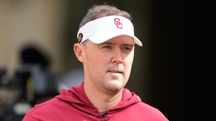 Sep 10, 2022; Stanford, California, USA;  USC Trojans head coach Lincoln Riley walks out of the tunnel for warmups before the start of the first quarter against the Stanford Cardinal at Stanford Stadium. Mandatory Credit: Stan Szeto-Imagn Images