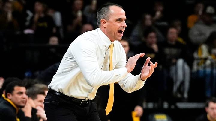 Iowa head coach Ben McCollum reacts during a game against the UMass Lowell Riverhawks Dec. 29, 2025 at Carver-Hawkeye Arena in Iowa City, Iowa.