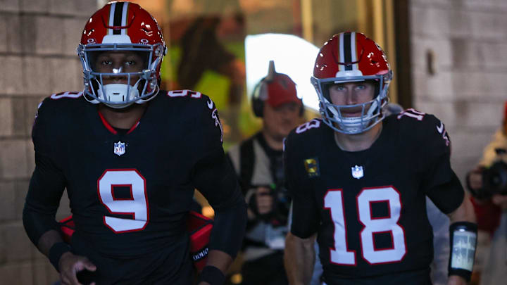 Atlanta Falcons quarterbacks Michael Penix Jr. (9) and Kirk Cousins (18) have a strong working relationship.