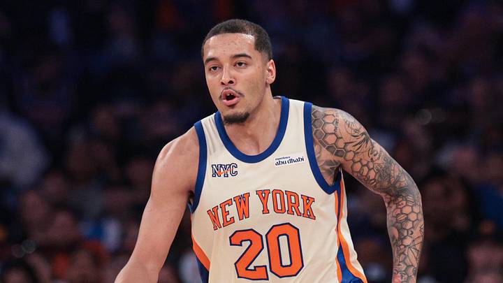 Apr 12, 2026; New York, New York, USA; New York Knicks forward Jeremy Sochan (20) dribbles up court against the Charlotte Hornets during the second half at Madison Square Garden. Mandatory Credit: Vincent Carchietta-Imagn Images Apr 12, 2026; New York, New York, USA; New York Knicks forward Jeremy Sochan (20) dribbles up court against the Charlotte Hornets during the second half at Madison Square Garden. Mandatory Credit: Vincent Carchietta-Imagn Images